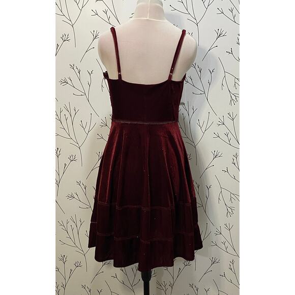 ROMEO+JULIET COUTURE Burgundy Ribbed Velvet Gold Shimmer Dress MEDIUM Whimsygoth - Picture 6 of 8